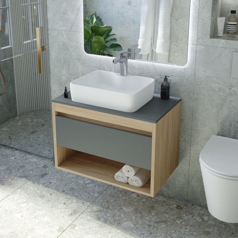 Тумба с раковиной Teymi Ritta 65 дуб эврика, матовый графит, раковина Helmi S 48