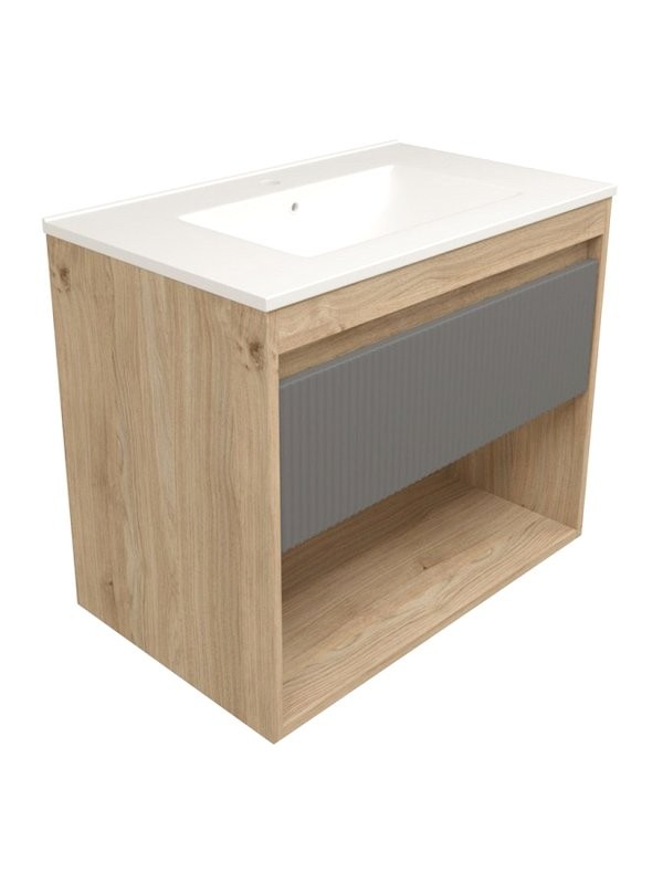 Тумба с раковиной Teymi Vitra 75 дуб, графит волна