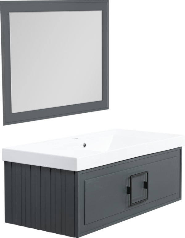 Мебель для ванной комнаты La Fenice Cubo 100 серая, ручка черная