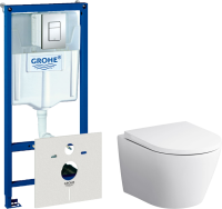 Комплект  Унитаз подвесной AM.PM Sense C741701SC безободковый, с микролифтом + Система инсталляции для унитазов Grohe Rapid SL 38772001, 3 в 1 с кнопк