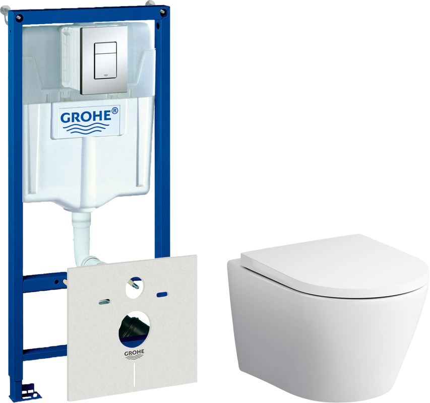 Комплект  Унитаз подвесной AM.PM Sense C741701SC безободковый, с микролифтом + Система инсталляции для унитазов Grohe Rapid SL 38772001, 3 в 1 с кнопк