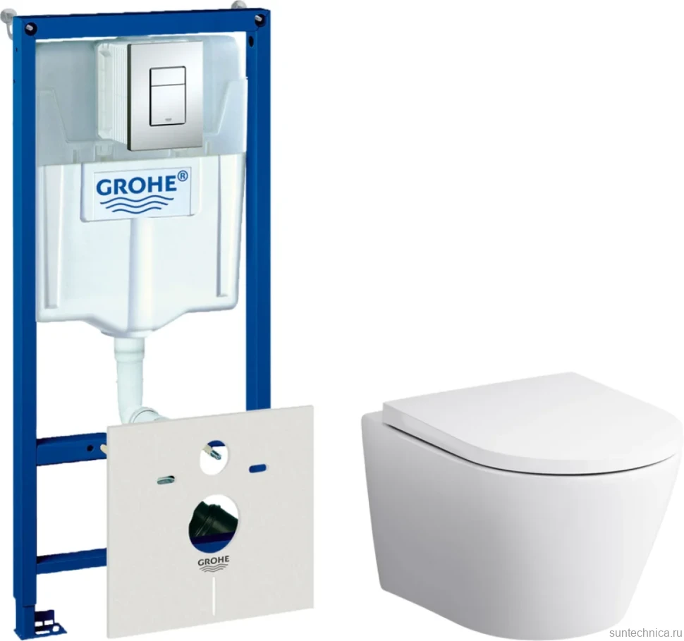 Комплект  Унитаз подвесной AM.PM Sense C741701SC безободковый, с микролифтом + Система инсталляции для унитазов Grohe Rapid SL 38772001, 3 в 1 с кнопк