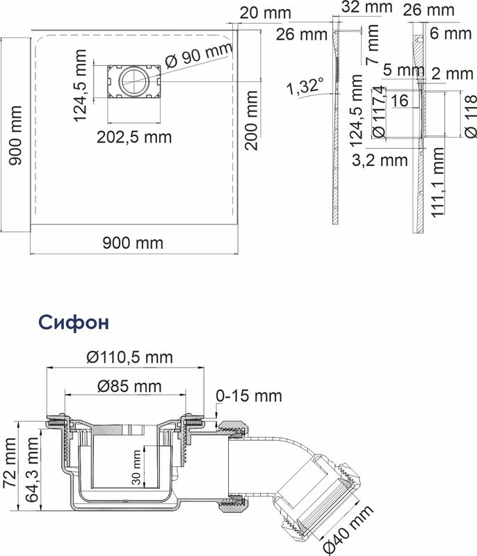 Поддон для душа Wasserkraft Main 41T03 90x90 см