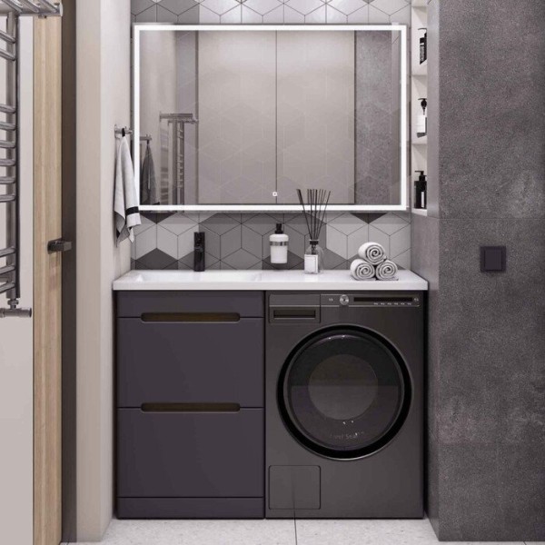 Мебель для ванной комнаты SanStar Darko 110 L под стиральную машину дуб вотан, графит софт, раковина Даллас