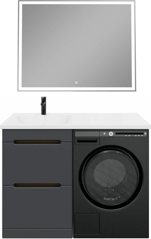 Мебель для ванной комнаты SanStar Darko 110 L под стиральную машину дуб вотан, графит софт, раковина Даллас
