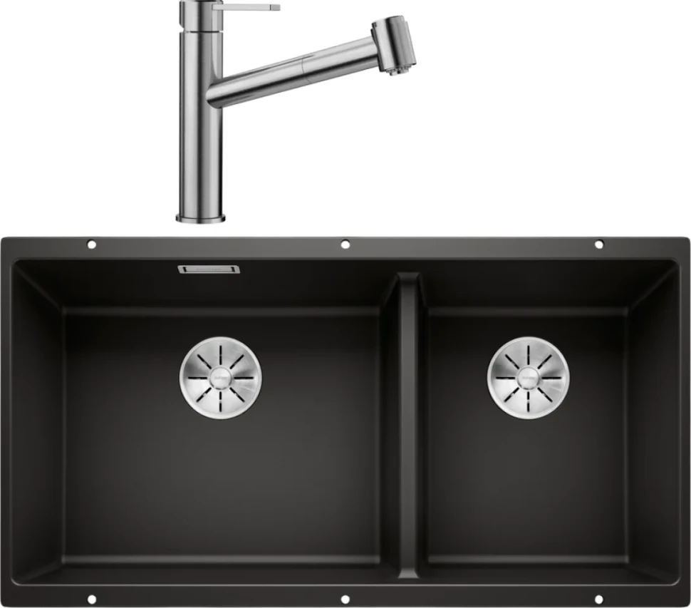 Комплект Мойка Blanco Subline 480/320-U черная + Смеситель Ambis-S 523119