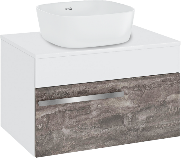 Тумба с раковиной Runo Вудлайн 65 подвесная, железный камень, раковина Bella 40