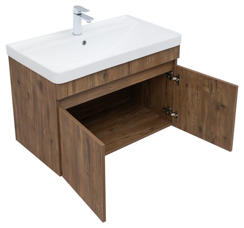 Тумба с раковиной Aquanet Оптима 80 подвесная, дуб рустикальный