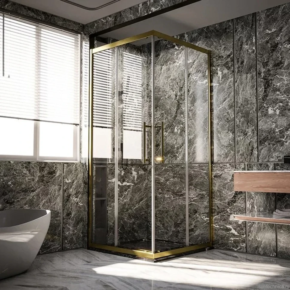 Душевой уголок Veconi Premium Trento PTC-20G 90x90, профиль брашированное золото, стекло прозрачное