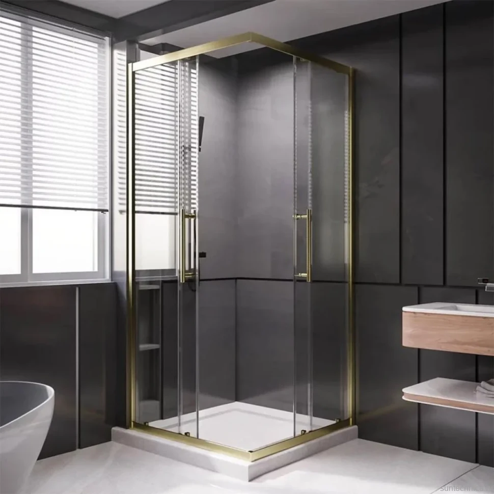 Душевой уголок Veconi Premium Trento PTC-20G 90x90, профиль брашированное золото, стекло прозрачное