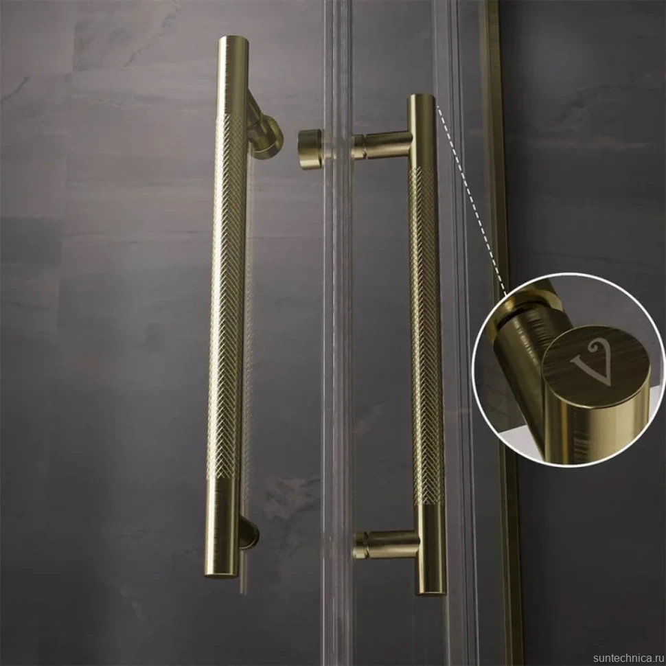 Душевой уголок Veconi Premium Trento PTC-20G 90x90, профиль брашированное золото, стекло прозрачное