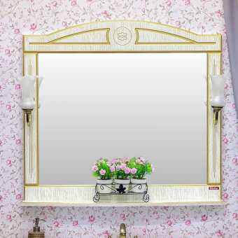 Зеркало Sanflor Адель 100, белое, патина золото, с полкой