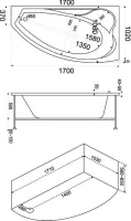 Акриловая ванна Bas Николь R 170x110 см, угловая, правая, пристенная, с гидромассажем, белая, асимметричная, с каркасом, с сиденьем
