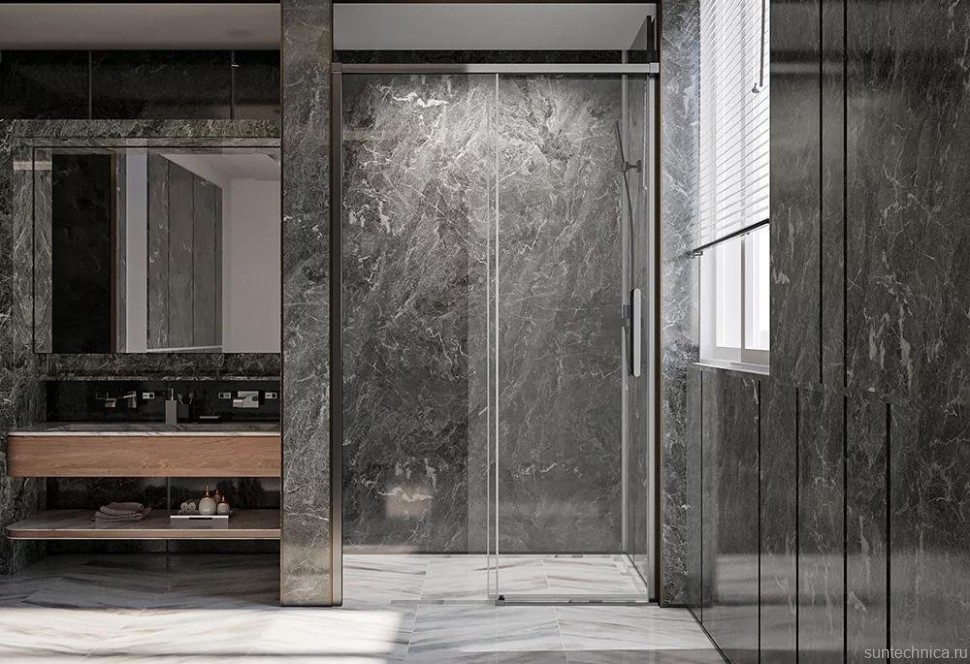 Дверь для душевого уголка Veconi Premium Trento PTD-40GR 120 см, профиль брашированный графит, стекло прозрачное