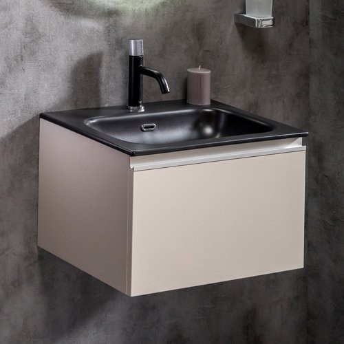 Тумба с раковиной Armadi Art Vallessi 60 кашемир, с черной раковиной