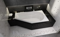 Акриловая ванна Riho Yukon L 160x90 см, угловая, левая, пристенная, белая, пятиугольная, с каркасом, со сливом-переливом