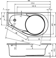 Акриловая ванна Riho Yukon L 160x90 см, угловая, левая, пристенная, белая, пятиугольная, с каркасом, со сливом-переливом
