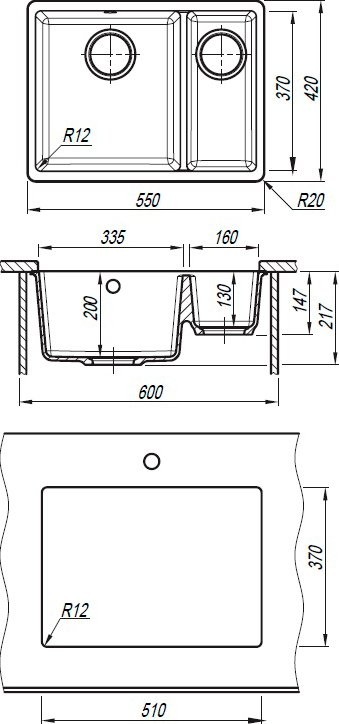 Комплект Мойка Florentina Вега 335/160 антрацит + Смеситель Grohe Eurosmart