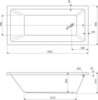 Акриловая ванна Cezares Plane Solo 180x80 см, пристенная, белая, на ножках