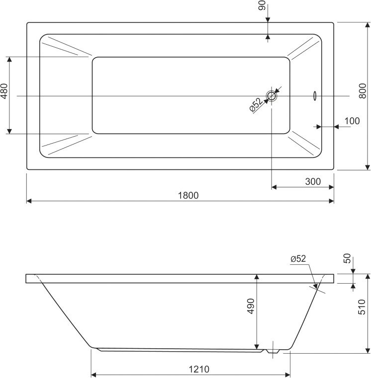 Акриловая ванна Cezares Plane Solo 180x80 см, пристенная, белая, на ножках