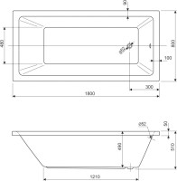 Акриловая ванна Cezares Plane Solo 180x80 см, пристенная, белая, на ножках