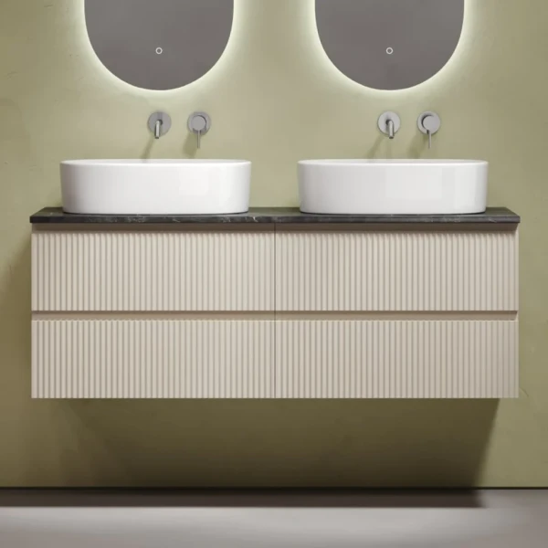 Тумба с раковиной Sancos Snob R 140 beige soft, столешница черный мрамор TT140A1, раковина CN6075