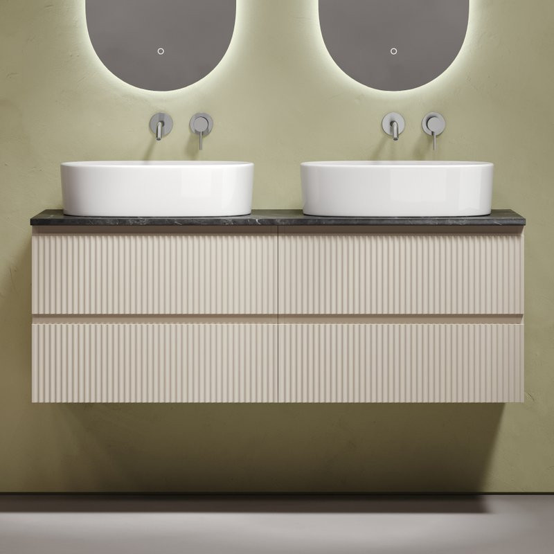 Тумба с раковиной Sancos Snob R 140 beige soft, столешница черный мрамор TT140A1, раковина CN6075