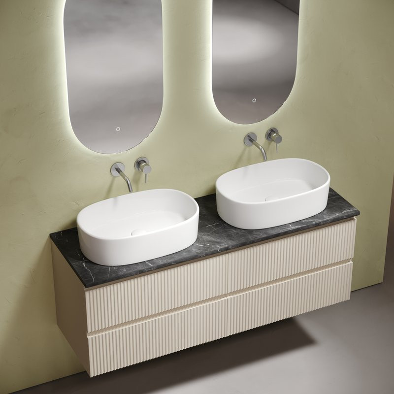 Тумба с раковиной Sancos Snob R 140 beige soft, столешница черный мрамор TT140A1, раковина CN6075