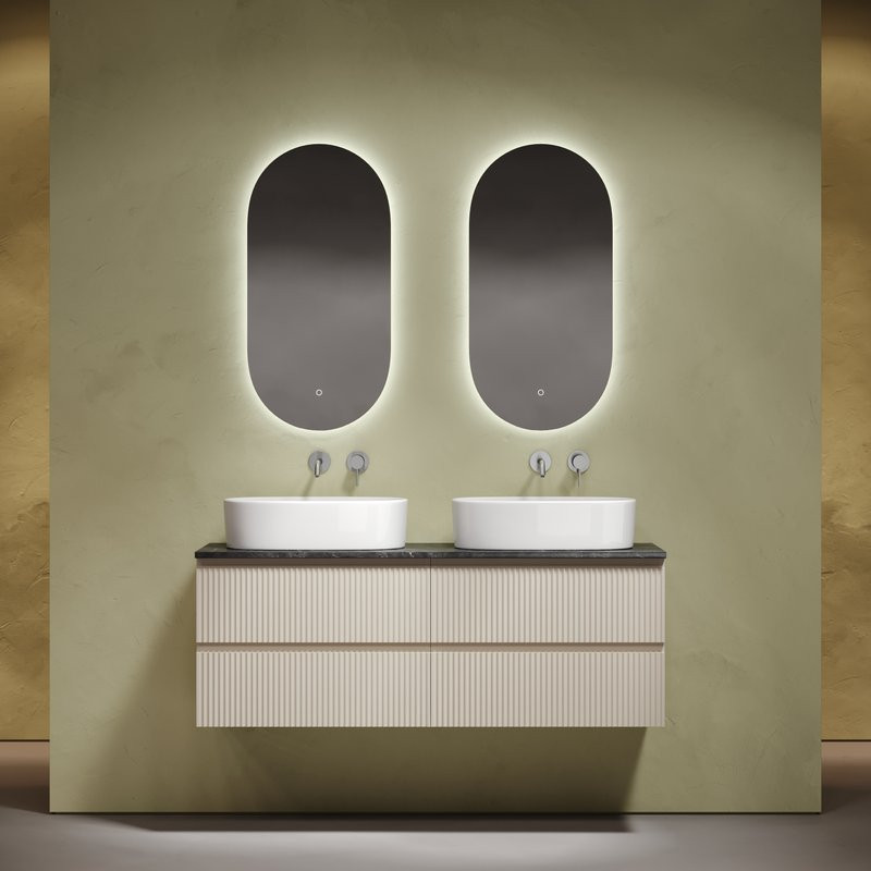 Тумба с раковиной Sancos Snob R 140 beige soft, столешница черный мрамор TT140A1, раковина CN6075