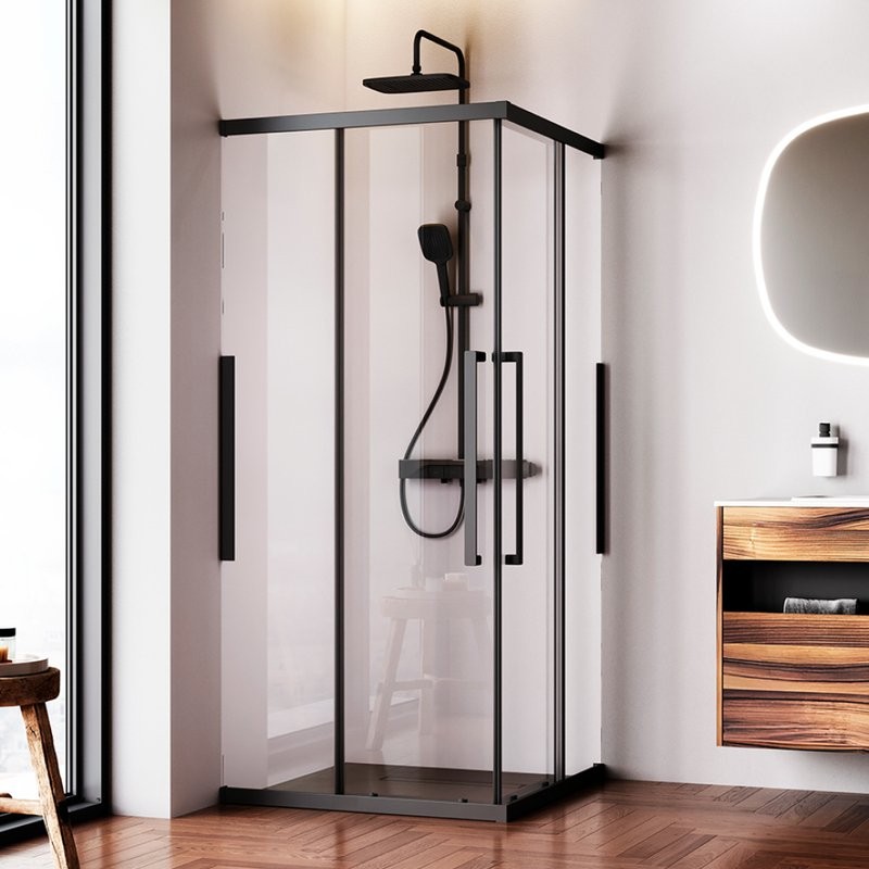 Душевой уголок AM.PM Func W84G-403-9090-BT 90х90 см, профиль черный матовый