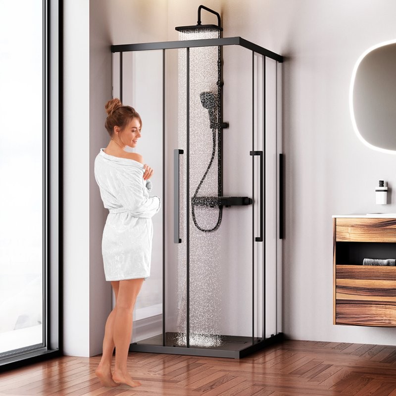 Душевой уголок AM.PM Func W84G-403-9090-BT 90х90 см, профиль черный матовый