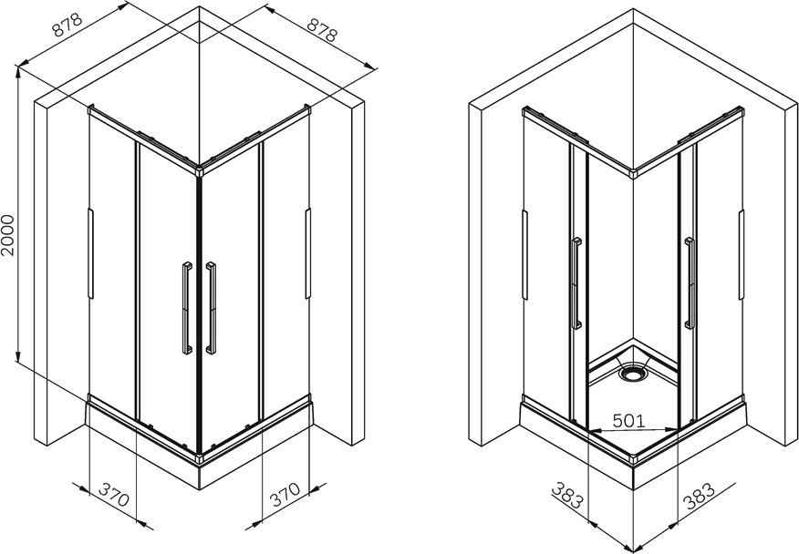 Душевой уголок AM.PM Func W84G-403-9090-BT 90х90 см, профиль черный матовый