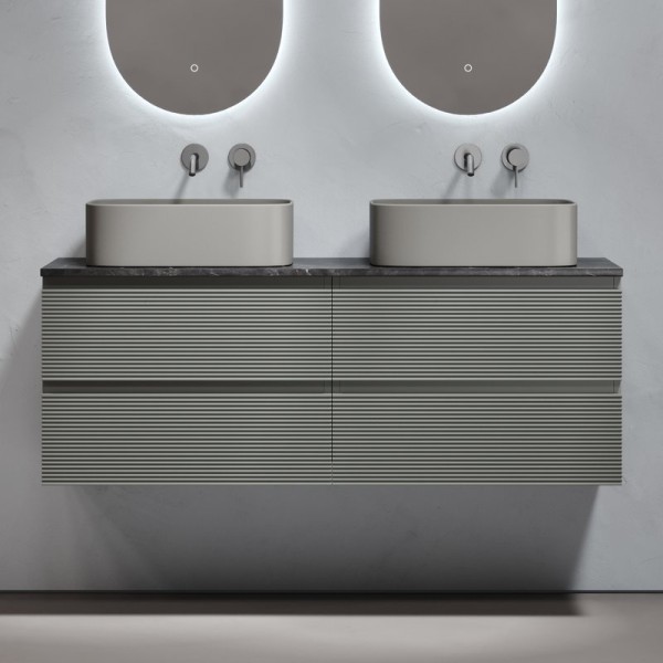 Тумба с раковиной Sancos Folk 140 ergraut soft, столешница черный мрамор TT140A1, раковина CN6052MH