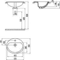 Раковина встраиваемая сверху Creavit TP225-00CB00E-0000 53 глянцевая белая, овальная
