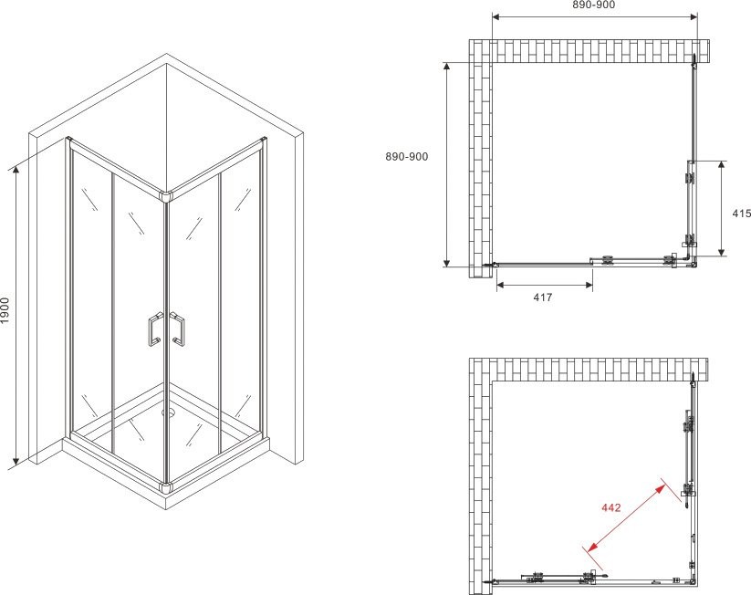 Душевой уголок Abber Schwarzer Diamant AG02090BH 90x90, профиль черный, стекло прозрачное