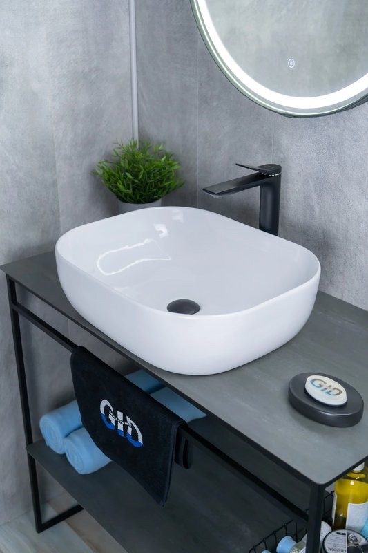 Накладная раковина GID Geometrico D1302 50 глянцевая белая, прямоугольная, фаянс