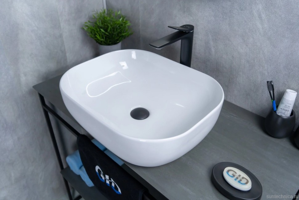 Накладная раковина GID Geometrico D1302 50 глянцевая белая, прямоугольная, фаянс