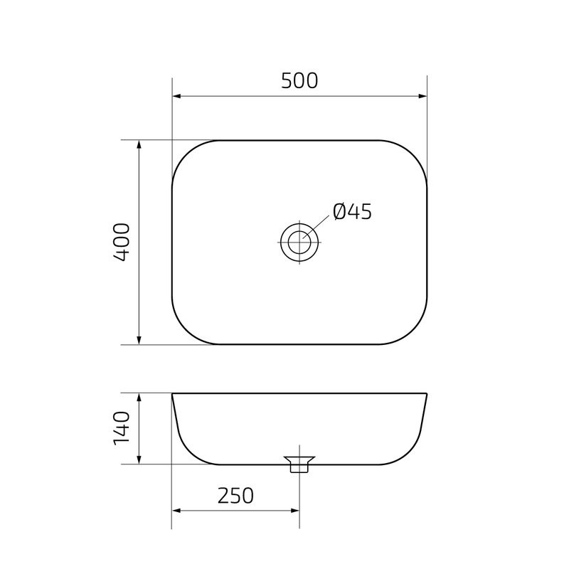 Накладная раковина GID Geometrico D1302 50 глянцевая белая, прямоугольная, фаянс
