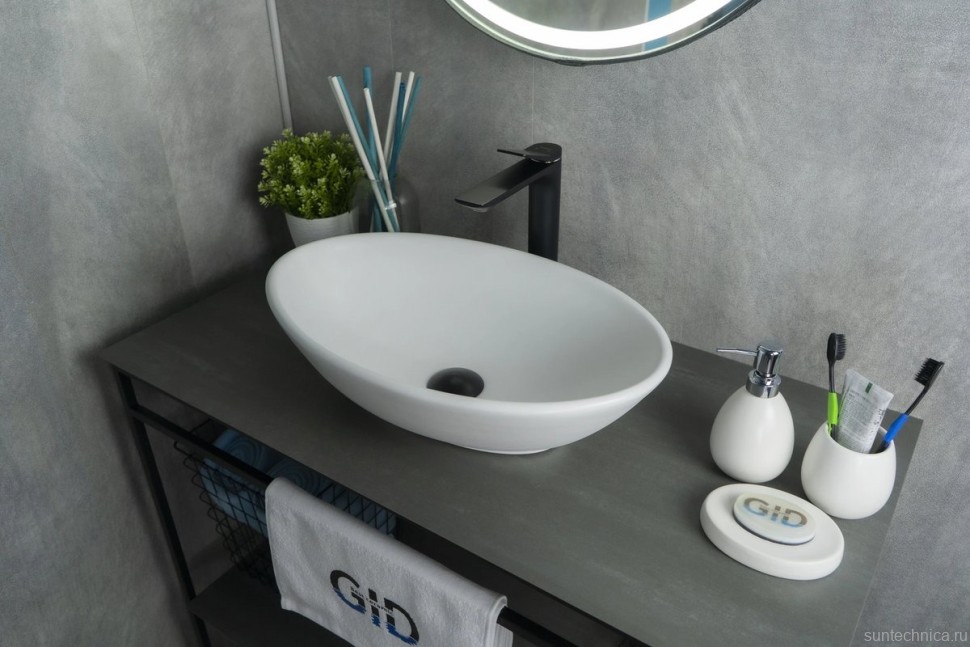 Накладная раковина GID Lago Wm9021 52 матовая белая, овальная, фаянс