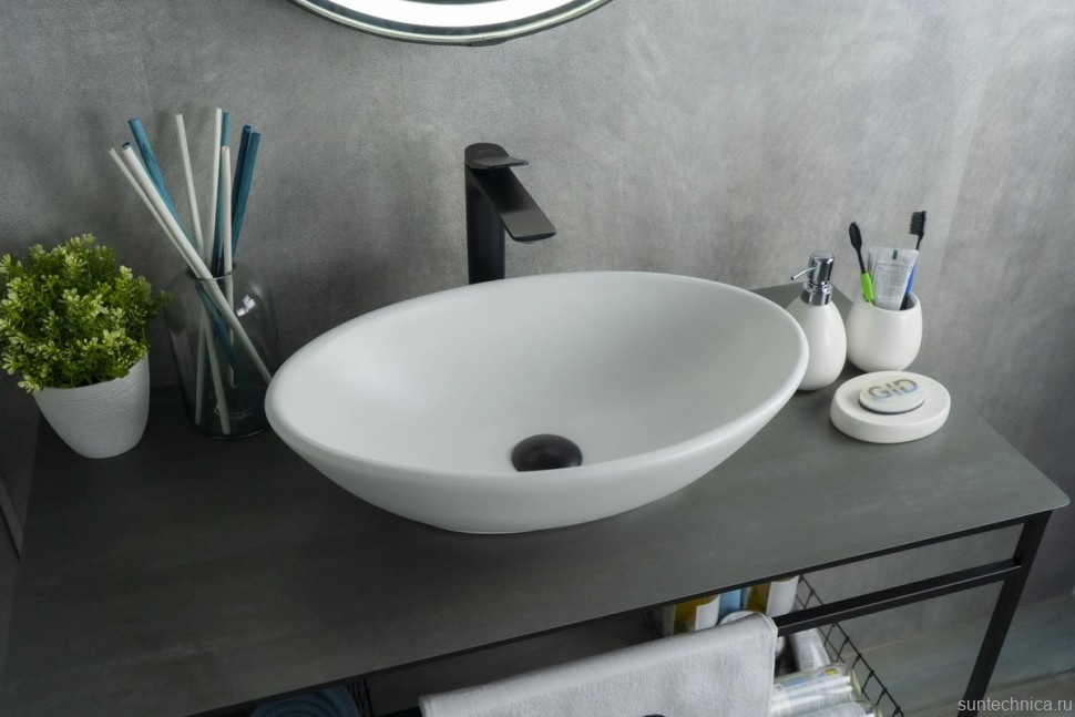 Накладная раковина GID Lago Wm9021 52 матовая белая, овальная, фаянс