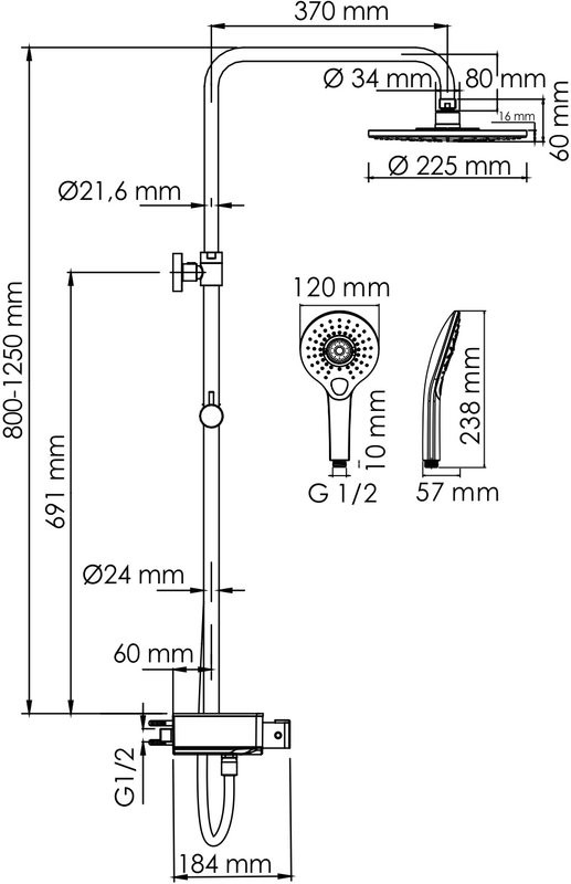Душевая стойка Wasserkraft Aller A113.067.101.CH Thermo с термостатом, хром