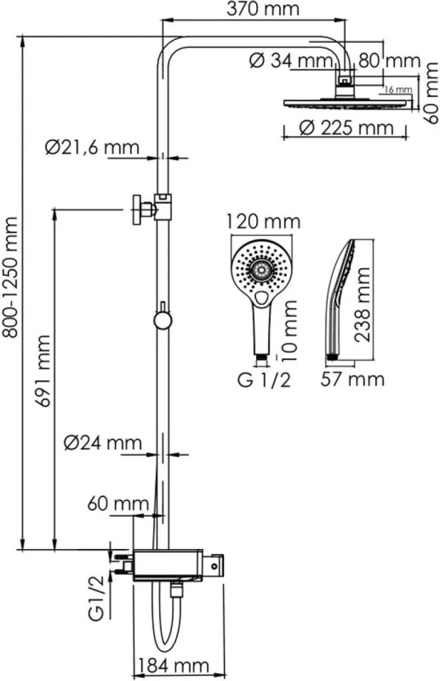 Душевая стойка Wasserkraft Aller A113.067.101.CH Thermo с термостатом, хром