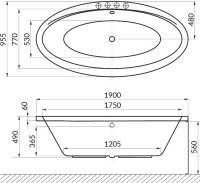 Акриловая ванна Excellent Lumina WAEX.LUM19.LINE 190x95 см, отдельностоящая, с гидромассажем, белая, овальная, с каркасом, со сливом-переливом