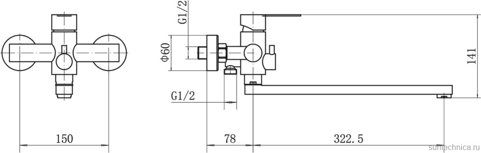 Смеситель с длинным изливом для ванны Fashun A52215N сатин