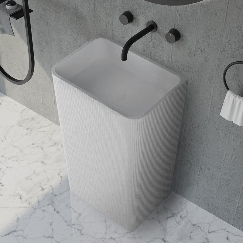 Раковина напольная Abber Stein AS2505-H 50 матовая белая, прямоугольная, моноблок, искусственный камень