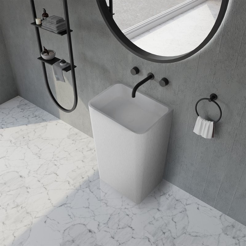 Раковина напольная Abber Stein AS2505-H 50 матовая белая, прямоугольная, моноблок, искусственный камень