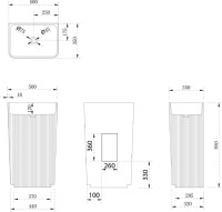 Раковина напольная Abber Stein AS2505-H 50 матовая белая, прямоугольная, моноблок, искусственный камень