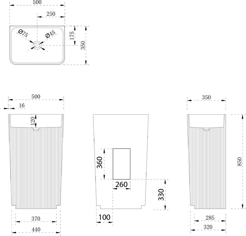 Раковина напольная Abber Stein AS2505-H 50 матовая белая, прямоугольная, моноблок, искусственный камень
