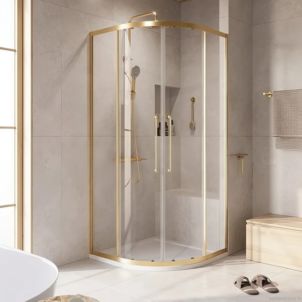 Душевой уголок Cezares Relax RELAX-304-R-2-100-C-BORO 100x100, профиль брашированное золото
