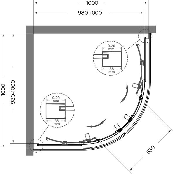 Душевой уголок Cezares Relax RELAX-304-R-2-100-C-BORO 100x100, профиль брашированное золото